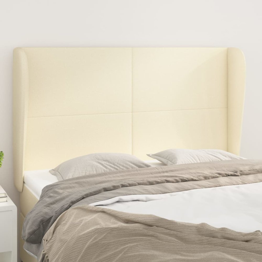 Vidaxl Čelo postele so záhybmi krémový 147x23x118/128 cm umelá koža